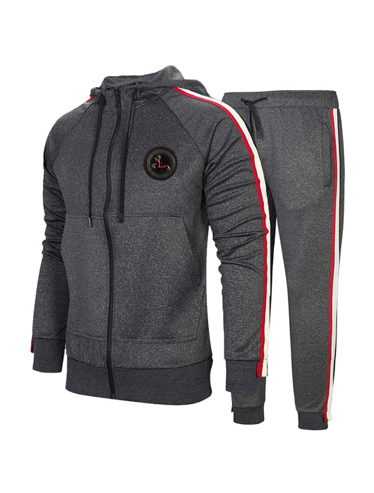 PASOK Men's Casual Tracksuit Set Long Sleeve Full-Zip Running Jogging Athletic Sweat Suits (L, Style 2 Dark Gray) - Image 1